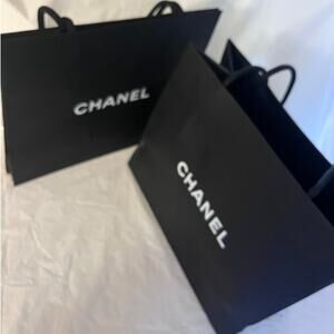 Chanel Gift Paper Bag  Rope Handle With Chanel White Ribbon -Set of 2